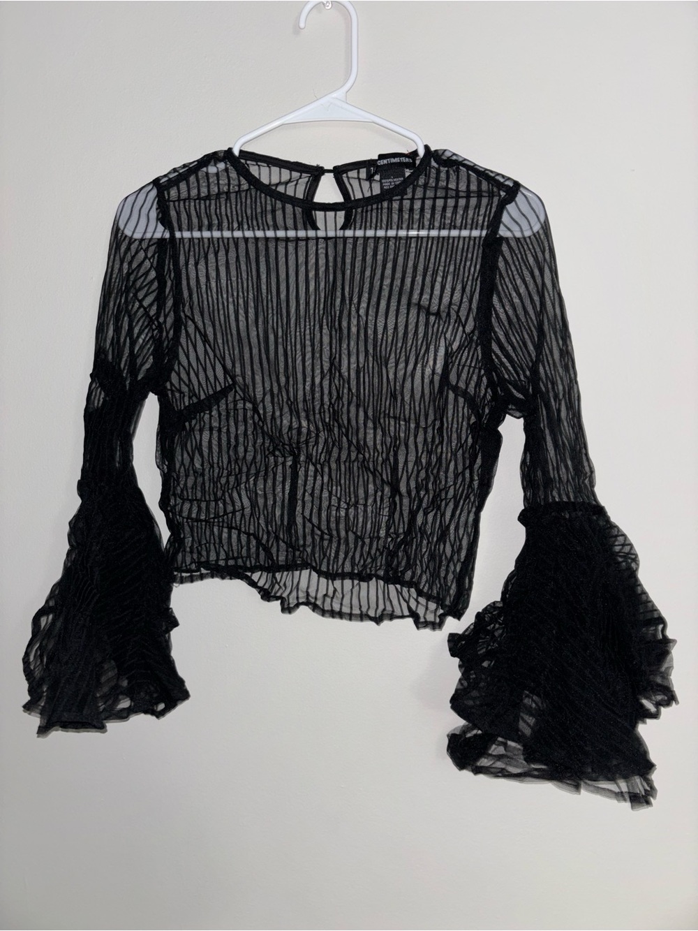 Sheer Black Ruffled Bell-Sleeve Women's Top
